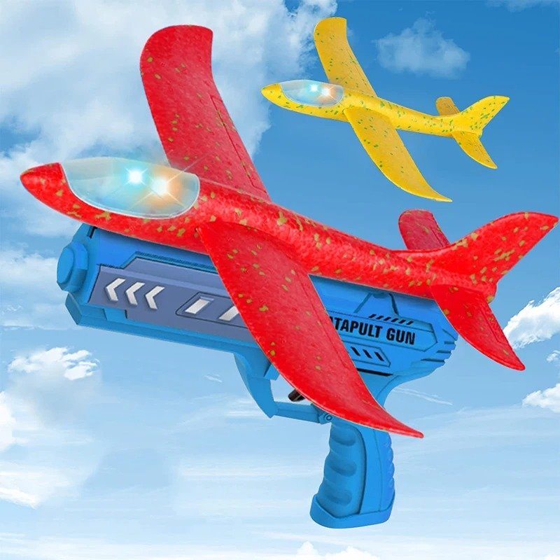 Glowing Foam Aircraft Launcher: Catapult Flying Fun (Yellow)